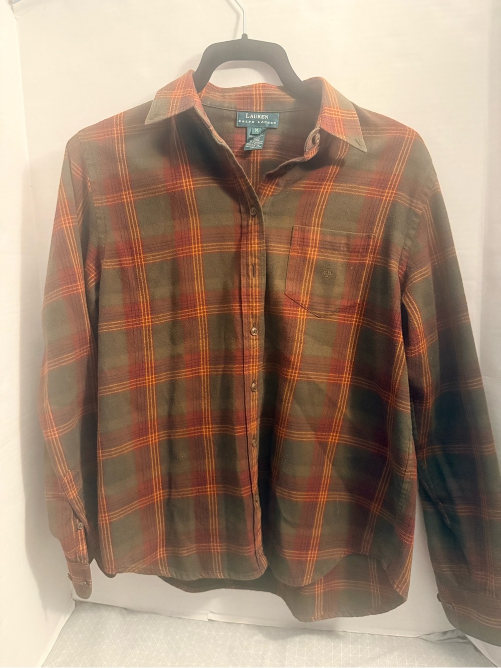 Lauren Ralph Lauren Olive and Rust Plaid Button-Down Shirt